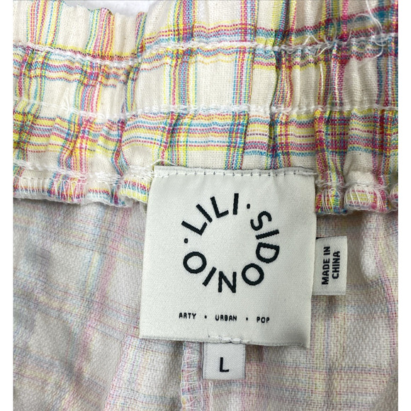 Lili Sidonio Pants Womens Large Neon Plaid Seersucker Elastic Cuff Cargo Pockets - Picture 4 of 14